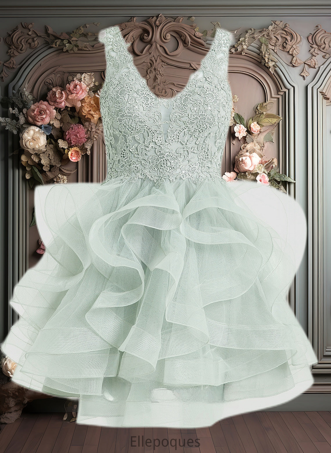 Amani Ball-Gown/Princess V-Neck Short Tulle Lace Homecoming Dress HOP0025671