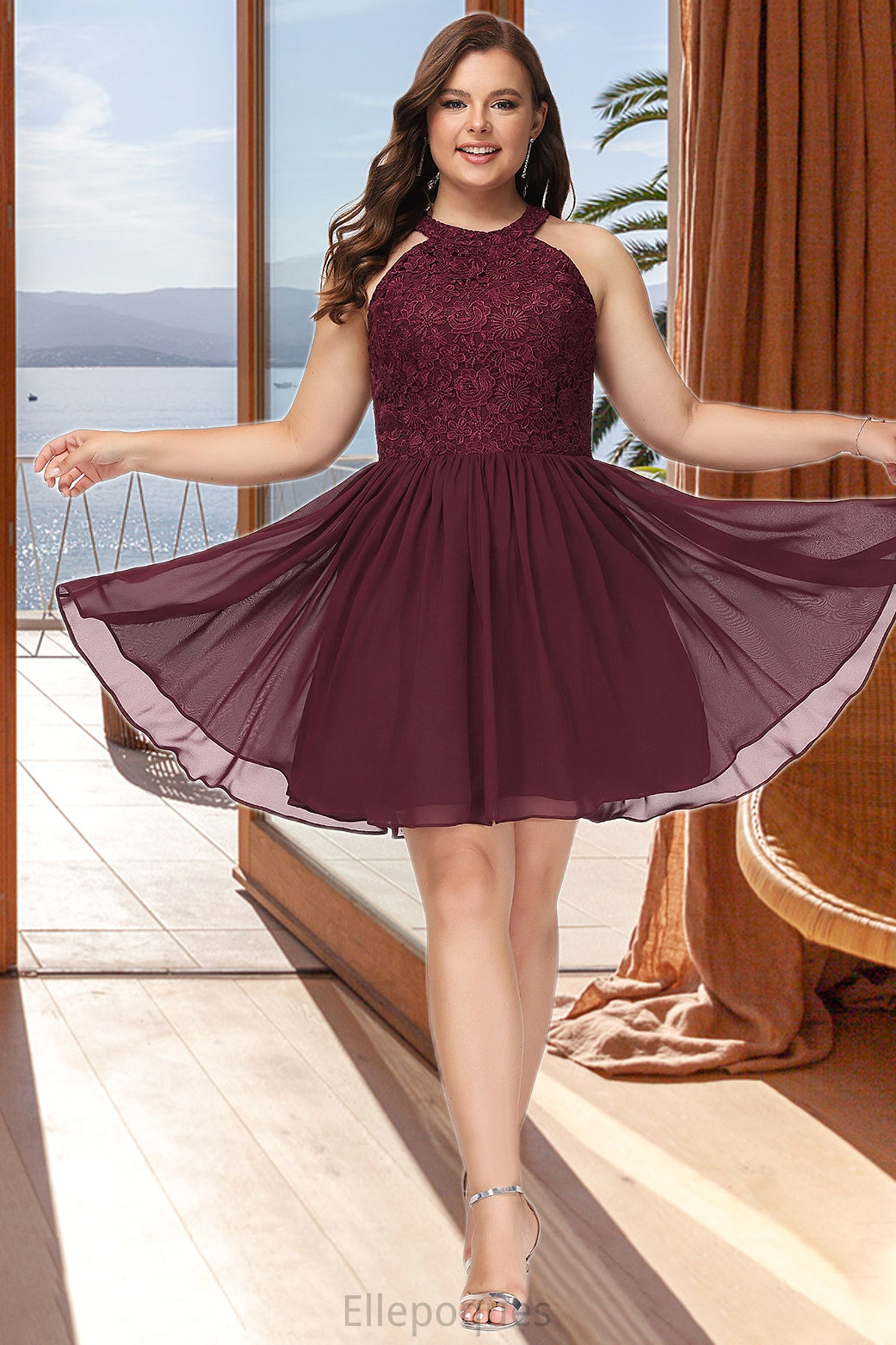 Skyler A-line Scoop Short/Mini Chiffon Lace Homecoming Dress HOP0020555