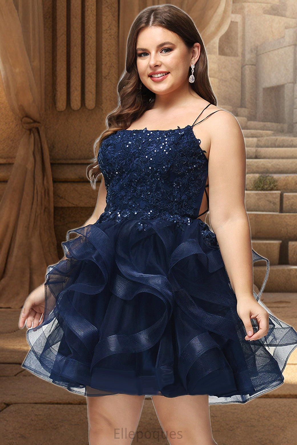 Avery Ball-Gown/Princess Scoop Short/Mini Lace Tulle Homecoming Dress With Sequins HOP0020510