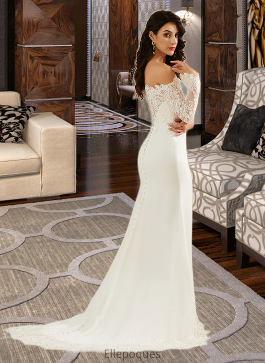 Lillie Trumpet/Mermaid Off-the-Shoulder Court Train Wedding Dress With Lace HOP0013680