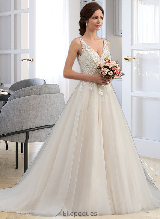 Carolyn Ball-Gown/Princess V-neck Court Train Tulle Wedding Dress HOP0013682