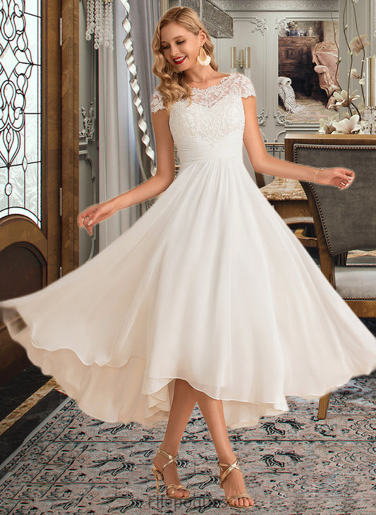 Katherine A-Line Scoop Neck Asymmetrical Chiffon Wedding Dress HOP0013683