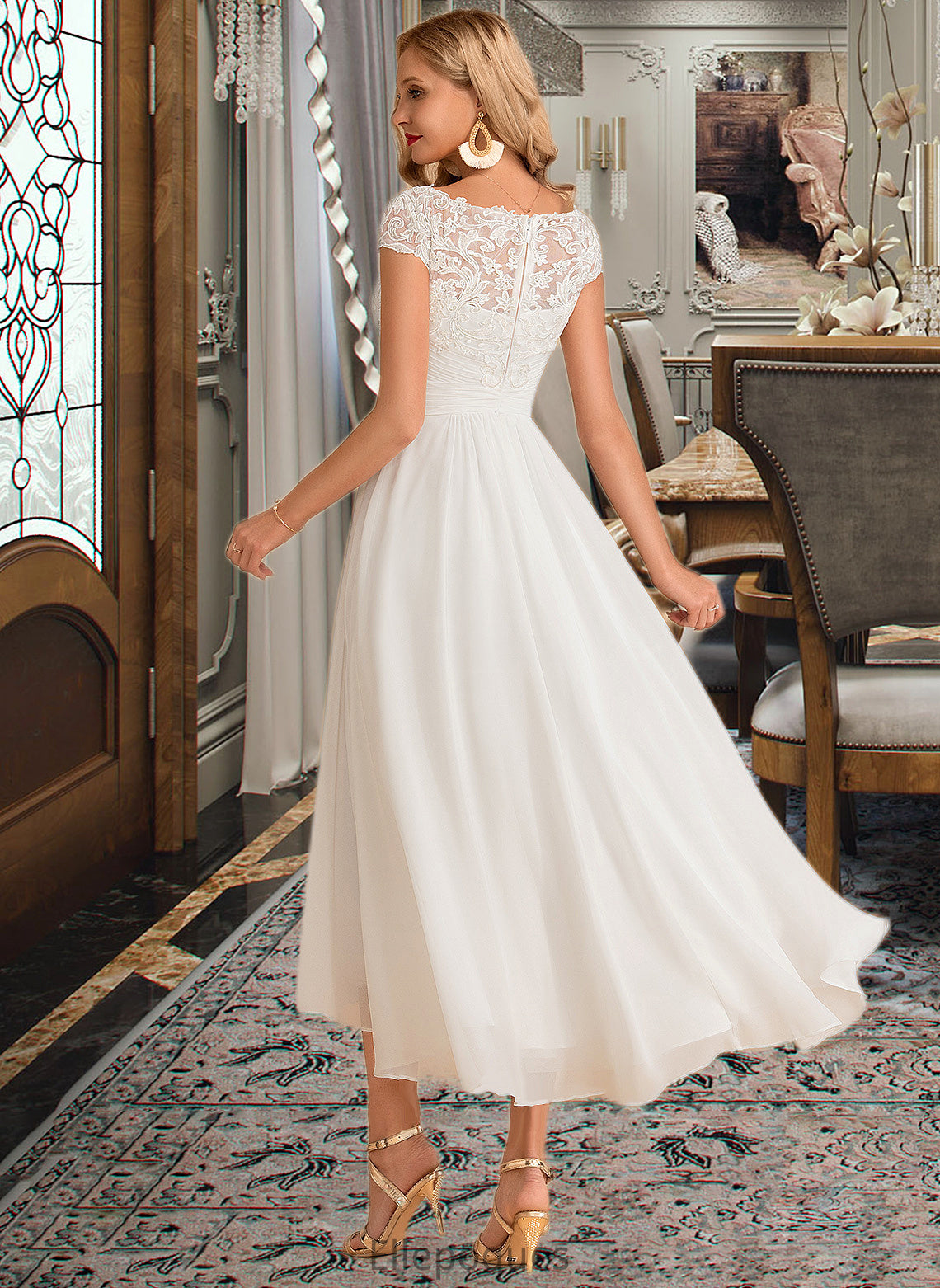 Katherine A-Line Scoop Neck Asymmetrical Chiffon Wedding Dress HOP0013683