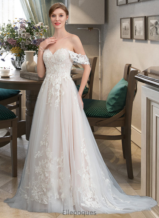 Ryleigh Ball-Gown/Princess Sweetheart Sweep Train Tulle Wedding Dress HOP0013685