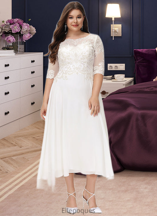 Destiney A-Line Scoop Neck Asymmetrical Chiffon Wedding Dress With Beading Sequins HOP0013686