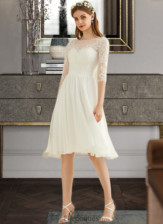 Addyson A-Line Knee-Length Chiffon Lace Wedding Dress With Sequins HOP0013689