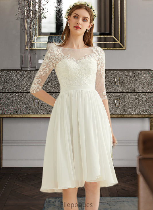 Addyson A-Line Knee-Length Chiffon Lace Wedding Dress With Sequins HOP0013689