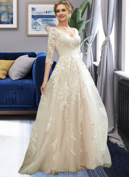 Karla A-Line V-neck Court Train Wedding Dress With Sequins HOP0013690