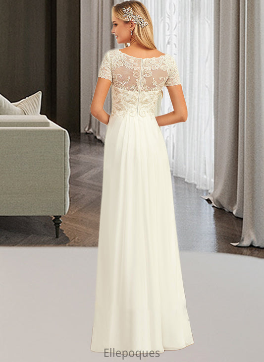 Abagail A-Line V-neck Floor-Length Chiffon Lace Wedding Dress With Lace HOP0013691