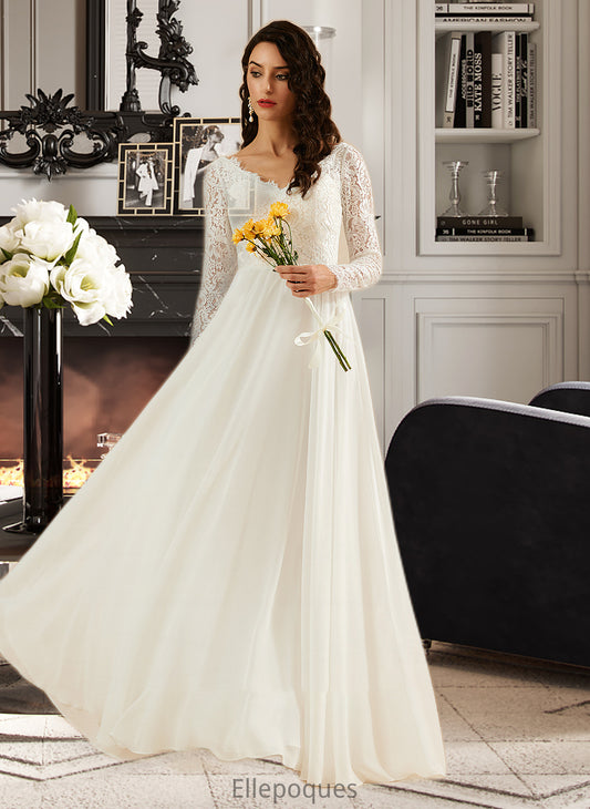 Hedda A-Line V-neck Sweep Train Wedding Dress With Lace HOP0013696