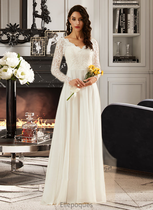 Hedda A-Line V-neck Sweep Train Wedding Dress With Lace HOP0013696