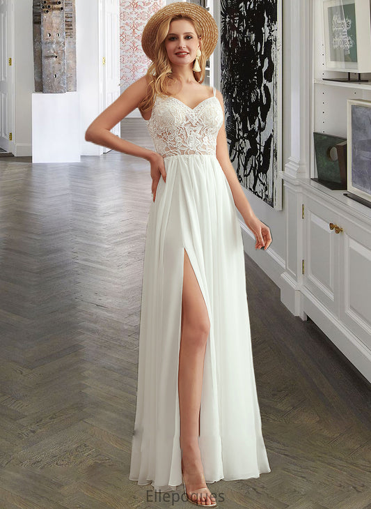 Frances A-Line V-neck Floor-Length Wedding Dress With Beading Split Front HOP0013697