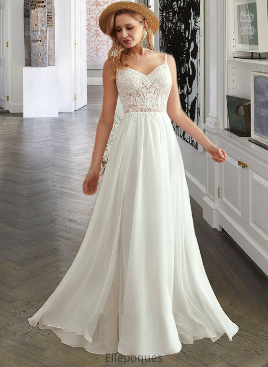 Frances A-Line V-neck Floor-Length Wedding Dress With Beading Split Front HOP0013697