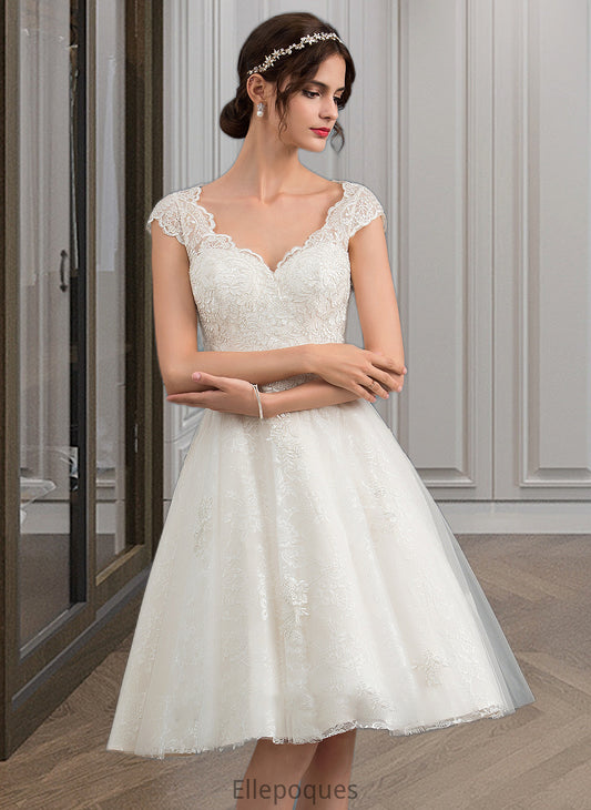 Moira A-Line V-neck Knee-Length Tulle Lace Wedding Dress HOP0013700