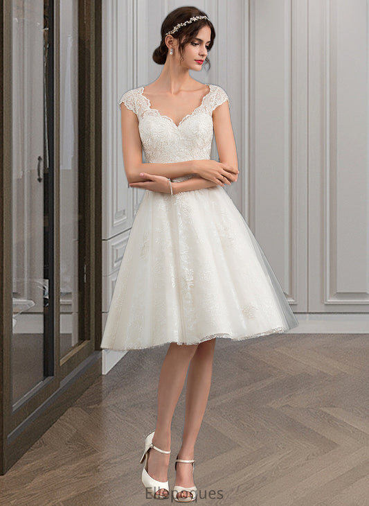 Moira A-Line V-neck Knee-Length Tulle Lace Wedding Dress HOP0013700