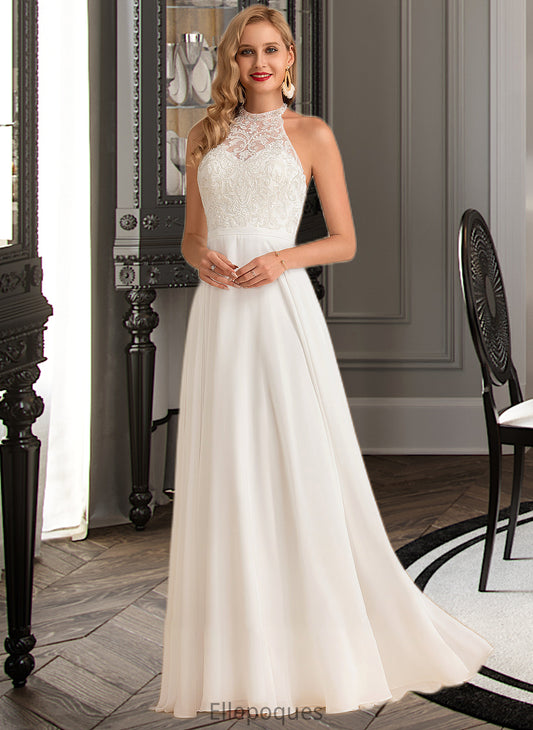 Philippa A-Line High Neck Floor-Length Chiffon Wedding Dress HOP0013702