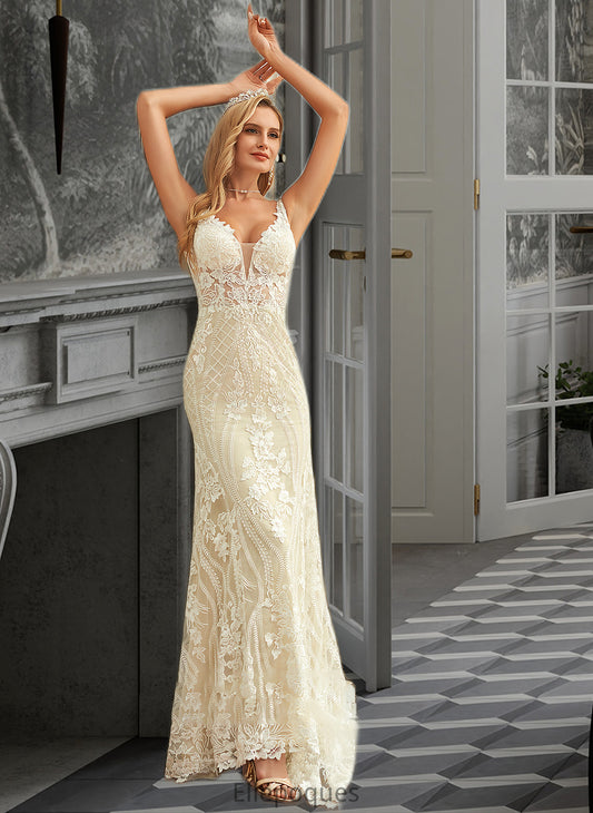 Pam Trumpet/Mermaid V-neck Court Train Tulle Lace Wedding Dress HOP0013708