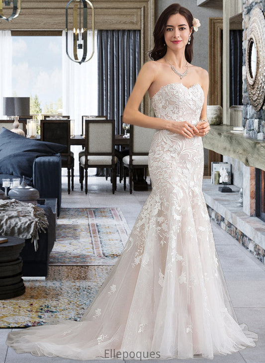 Ciara Trumpet/Mermaid Sweetheart Court Train Tulle Lace Wedding Dress HOP0013710