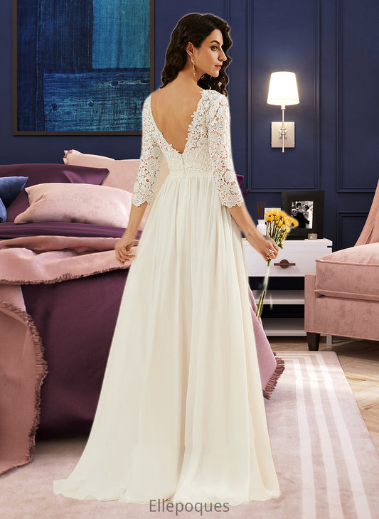 Ann A-Line Sweep Train Wedding Dress With Lace HOP0013715