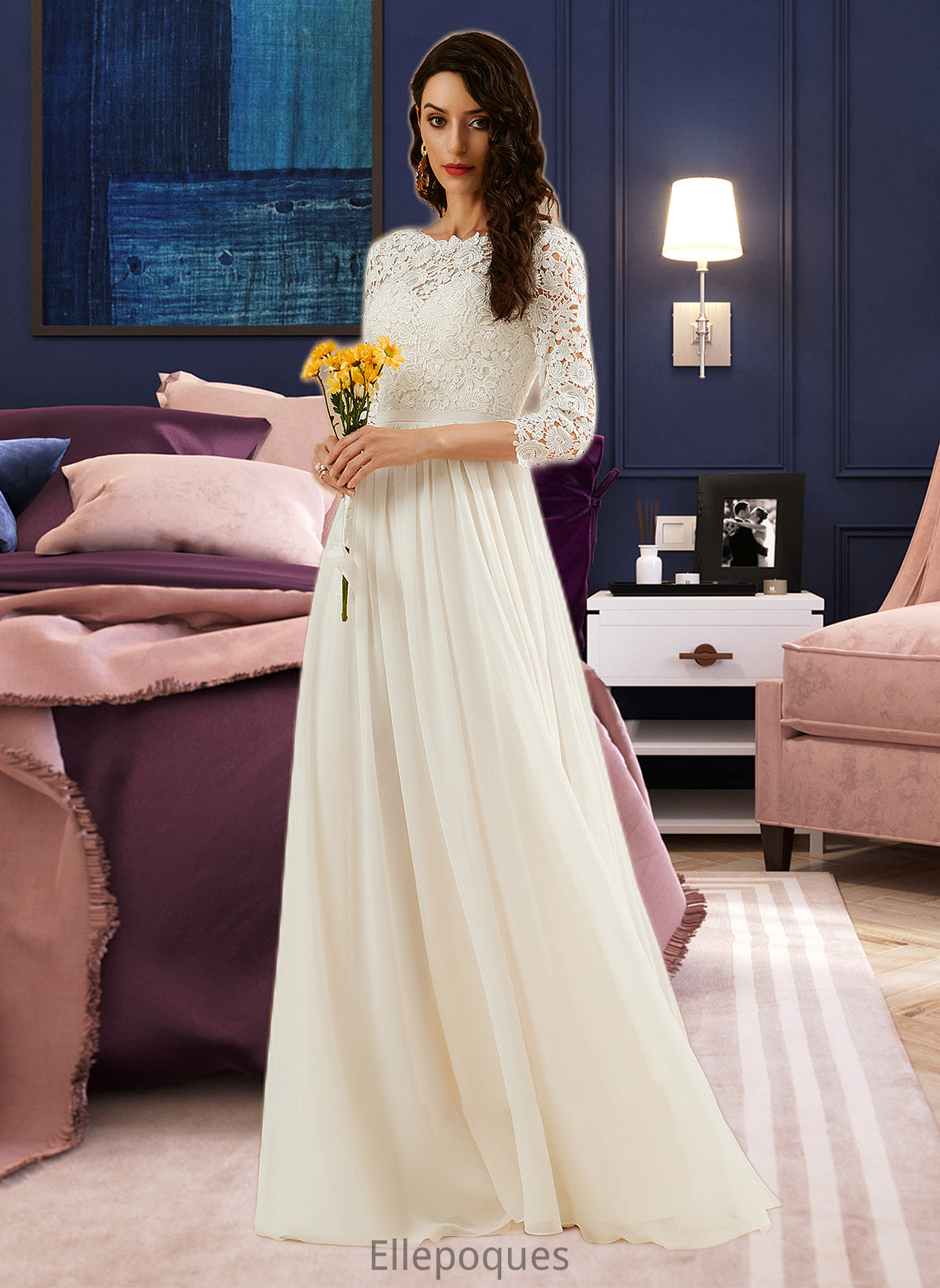 Ann A-Line Sweep Train Wedding Dress With Lace HOP0013715