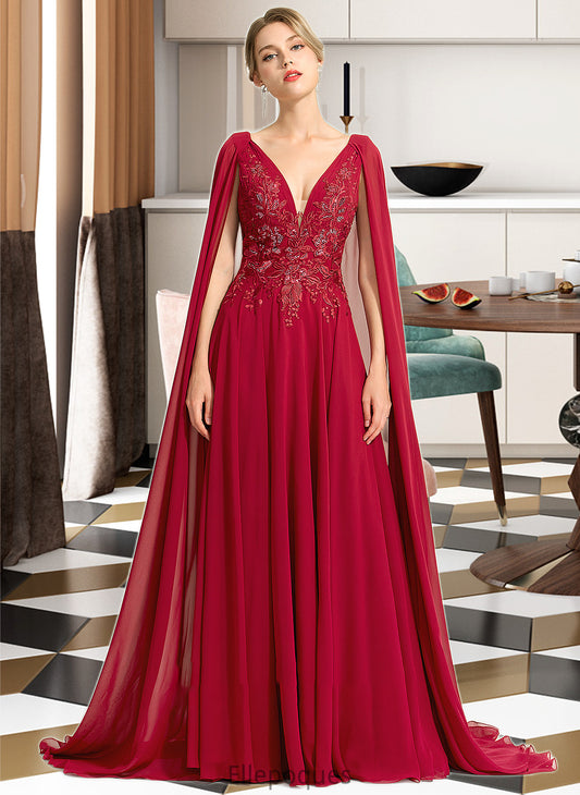 April A-Line V-neck Floor-Length Chiffon Wedding Dress With Sequins HOP0013718