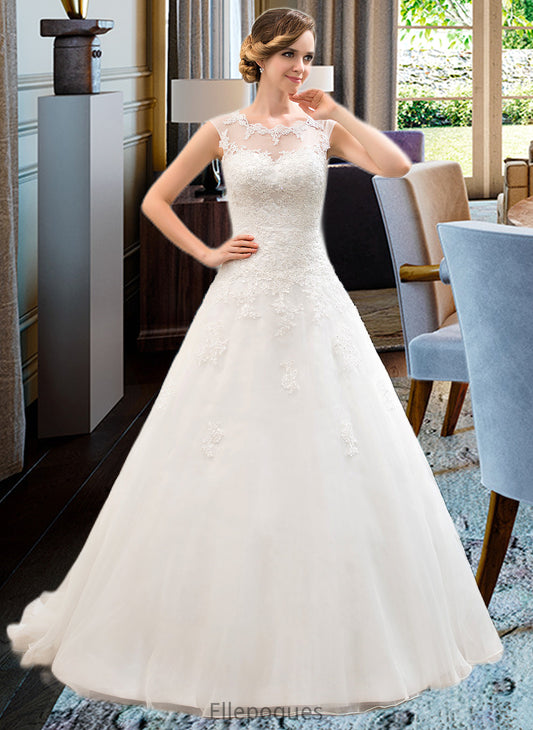 Salma Ball-Gown/Princess Illusion Sweep Train Organza Tulle Wedding Dress With Beading Sequins HOP0013719