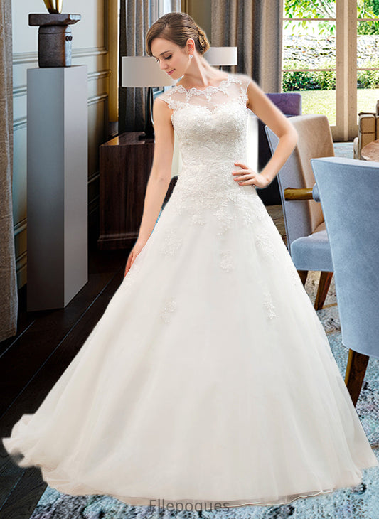 Salma Ball-Gown/Princess Illusion Sweep Train Organza Tulle Wedding Dress With Beading Sequins HOP0013719