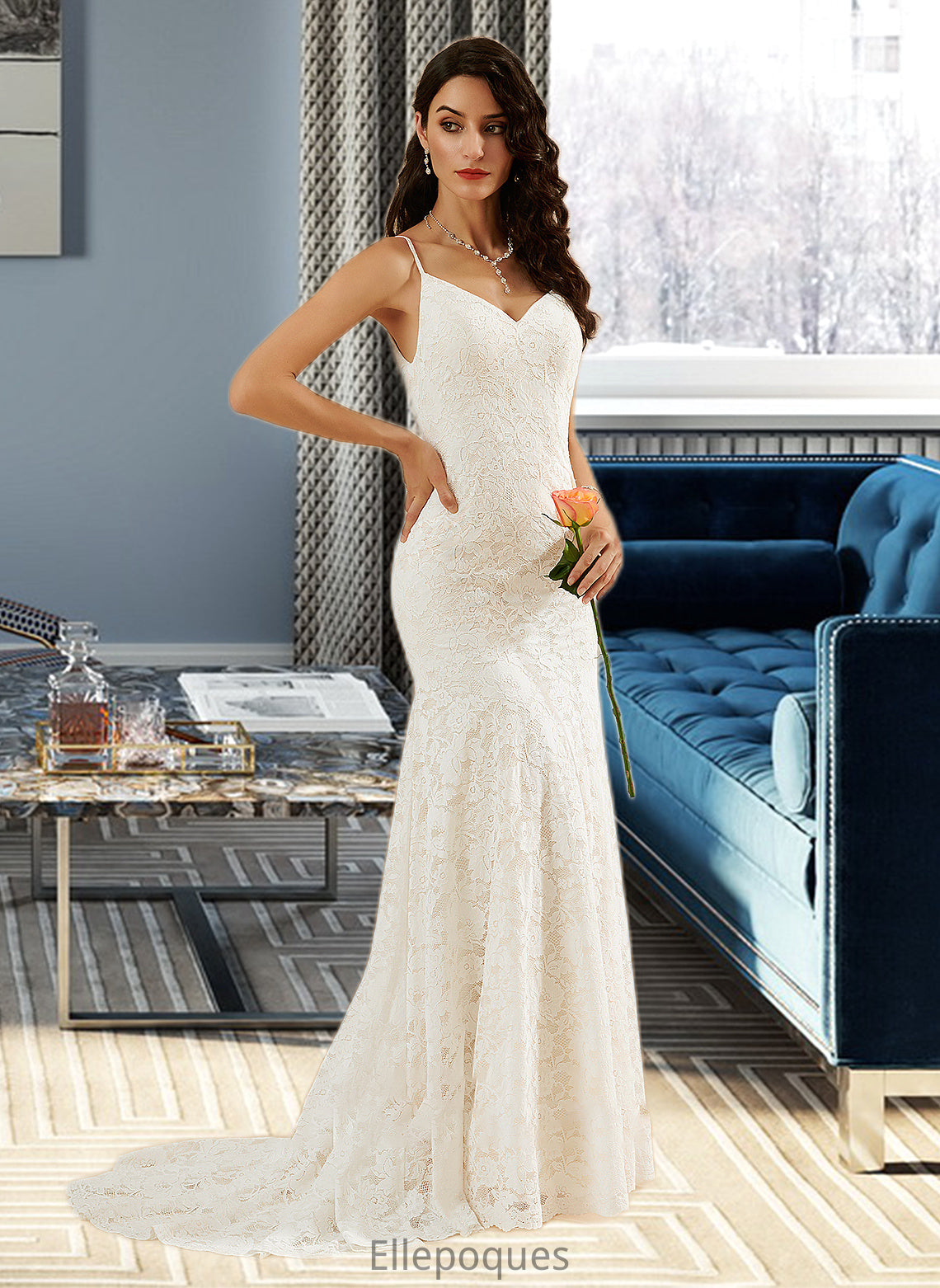 Alma Trumpet/Mermaid V-neck Court Train Wedding Dress HOP0013725