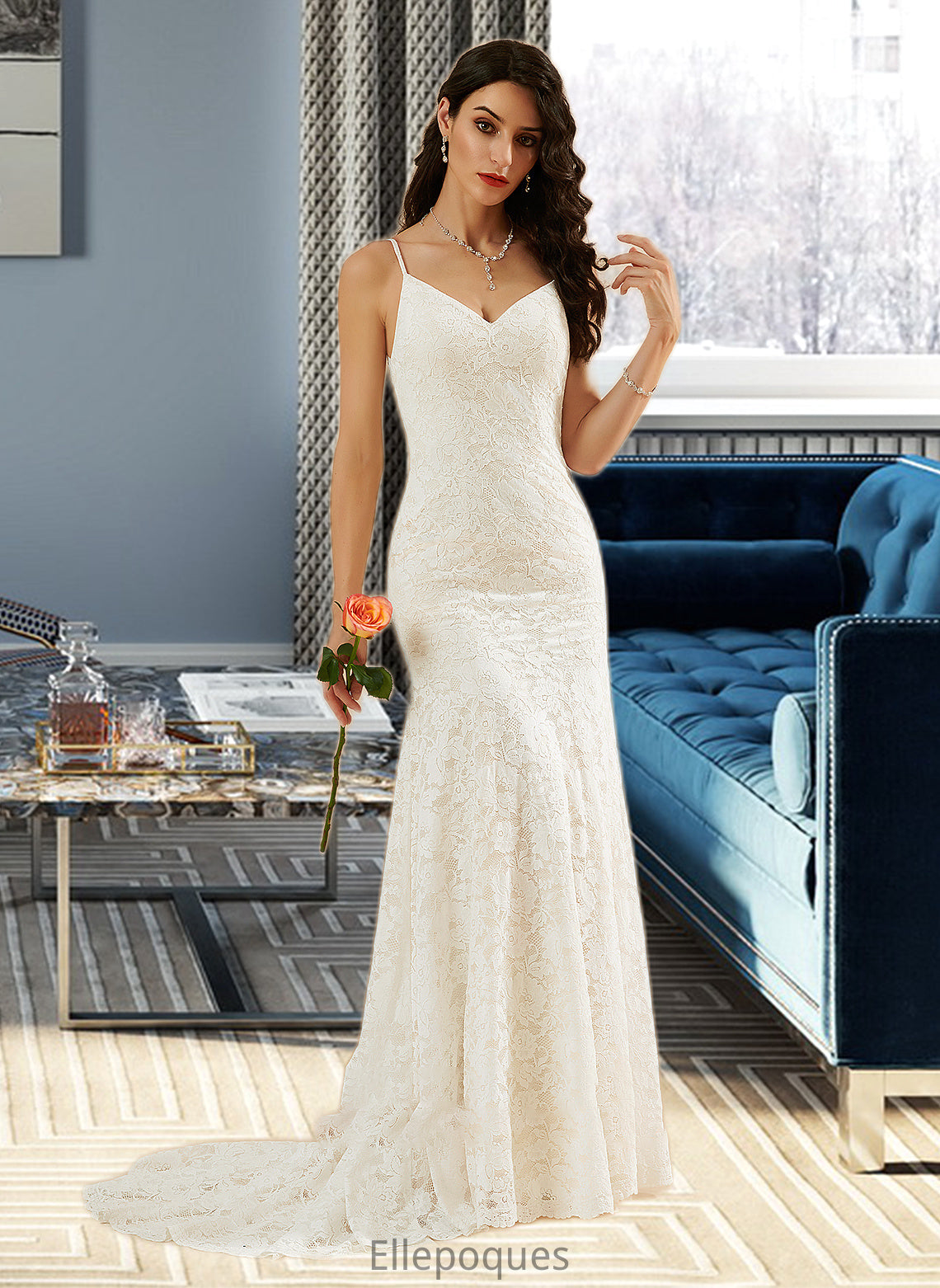 Alma Trumpet/Mermaid V-neck Court Train Wedding Dress HOP0013725