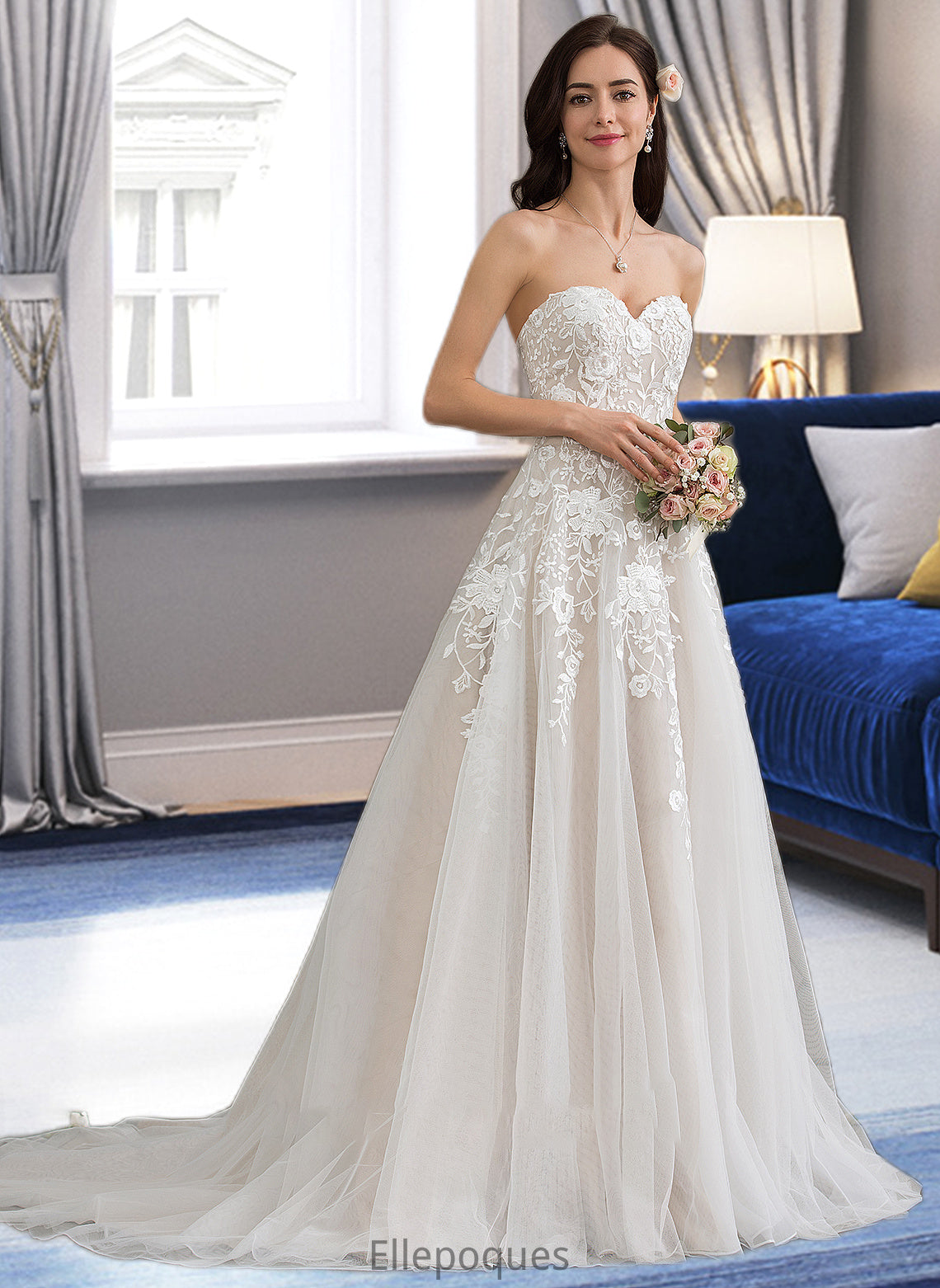 Viola Ball-Gown/Princess Sweetheart Court Train Tulle Wedding Dress HOP0013732