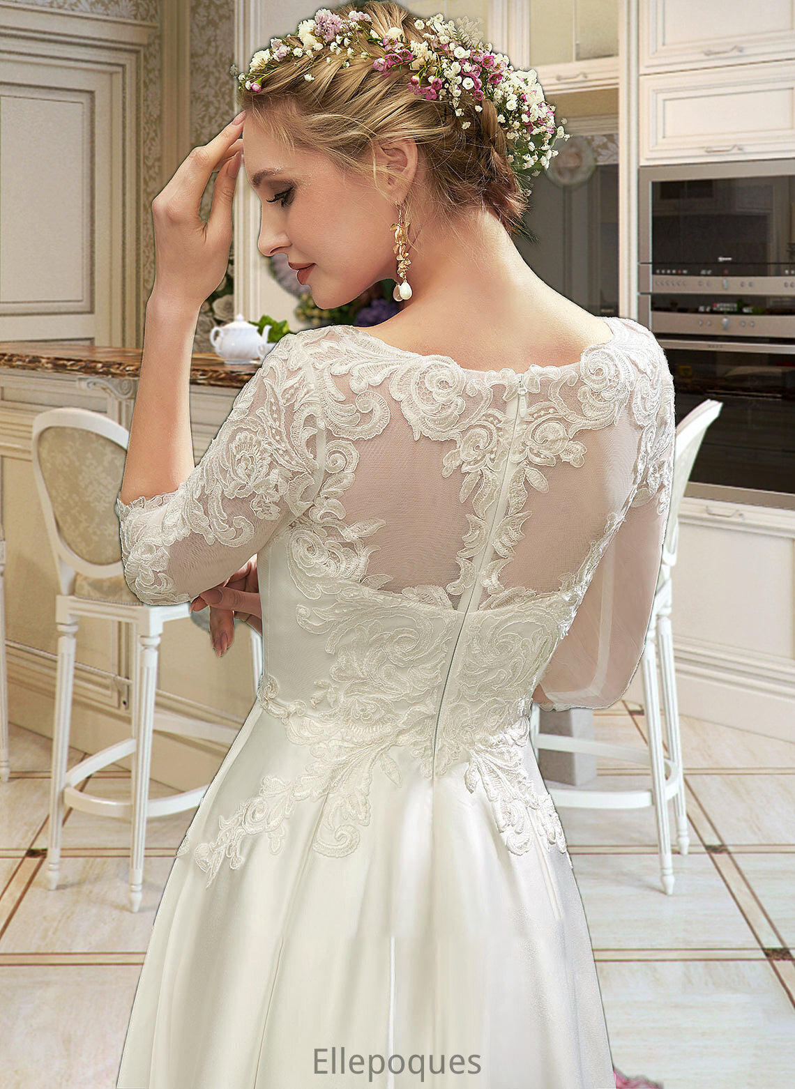 Aiyana A-Line Illusion Tea-Length Wedding Dress With Lace HOP0013741