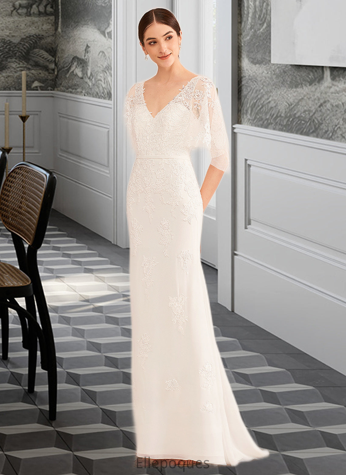 Ivy Trumpet/Mermaid V-neck Court Train Wedding Dress With Sash HOP0013744