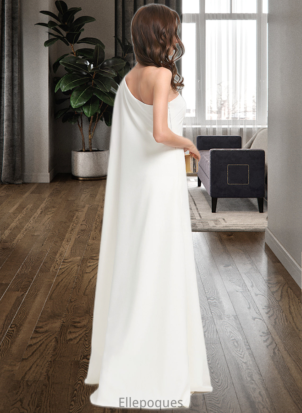 Laila Sheath/Column One-Shoulder Floor-Length Stretch Crepe Wedding Dress HOP0013801