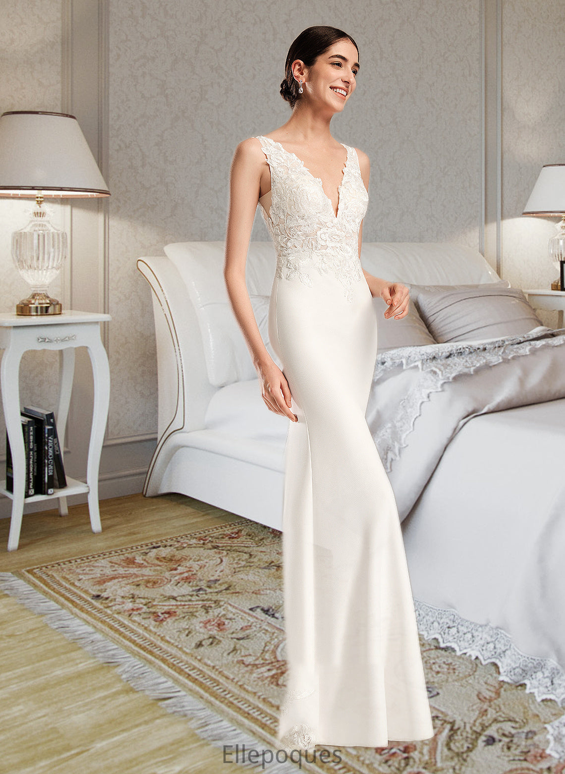 Shyann Sheath/Column V-neck Court Train Wedding Dress With Sequins HOP0013807