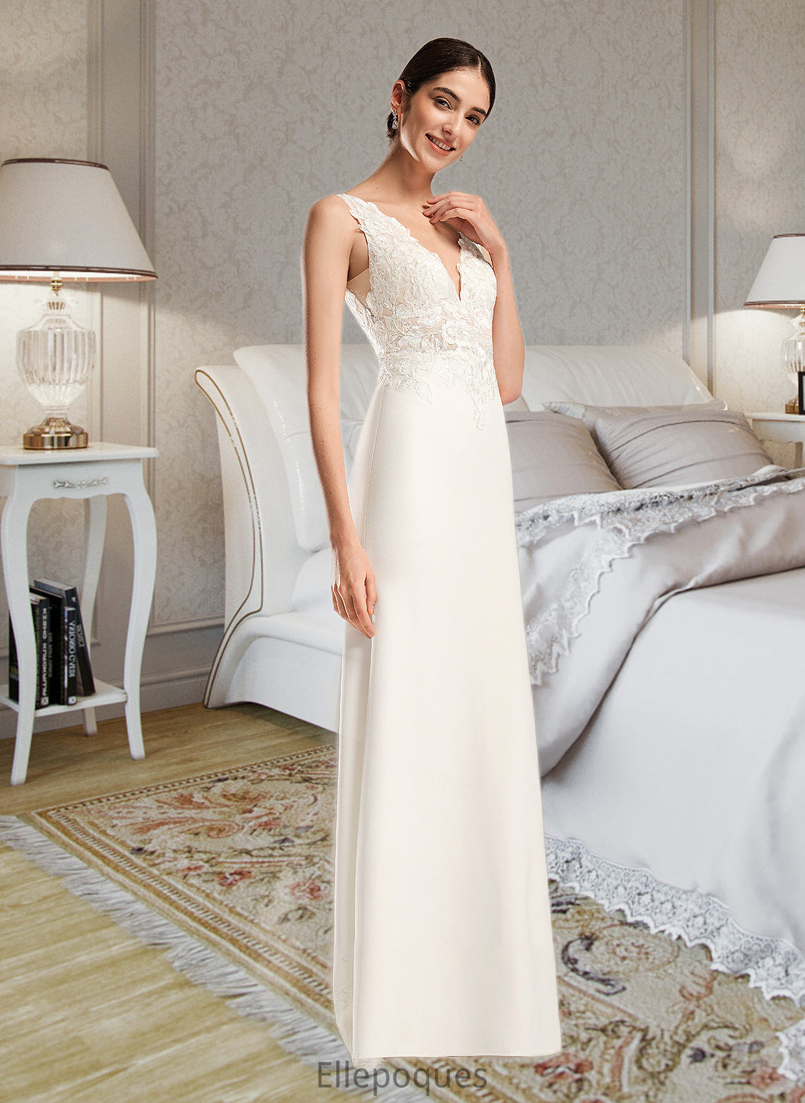 Shyann Sheath/Column V-neck Court Train Wedding Dress With Sequins HOP0013807