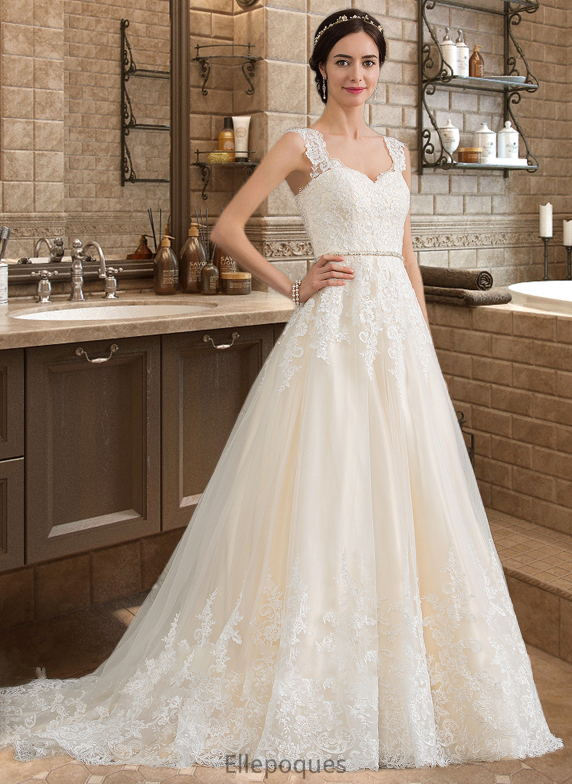 Mercedes Ball-Gown/Princess Sweetheart Court Train Tulle Wedding Dress With Beading Sequins HOP0013813