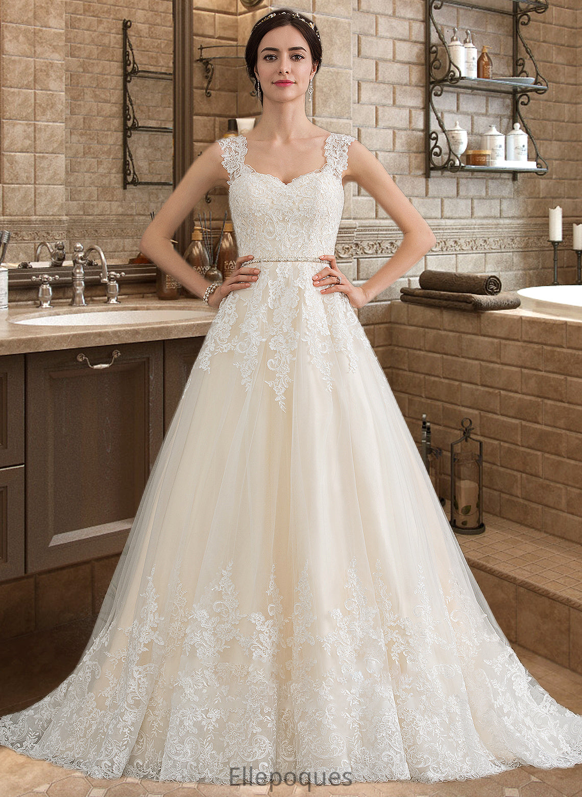 Mercedes Ball-Gown/Princess Sweetheart Court Train Tulle Wedding Dress With Beading Sequins HOP0013813