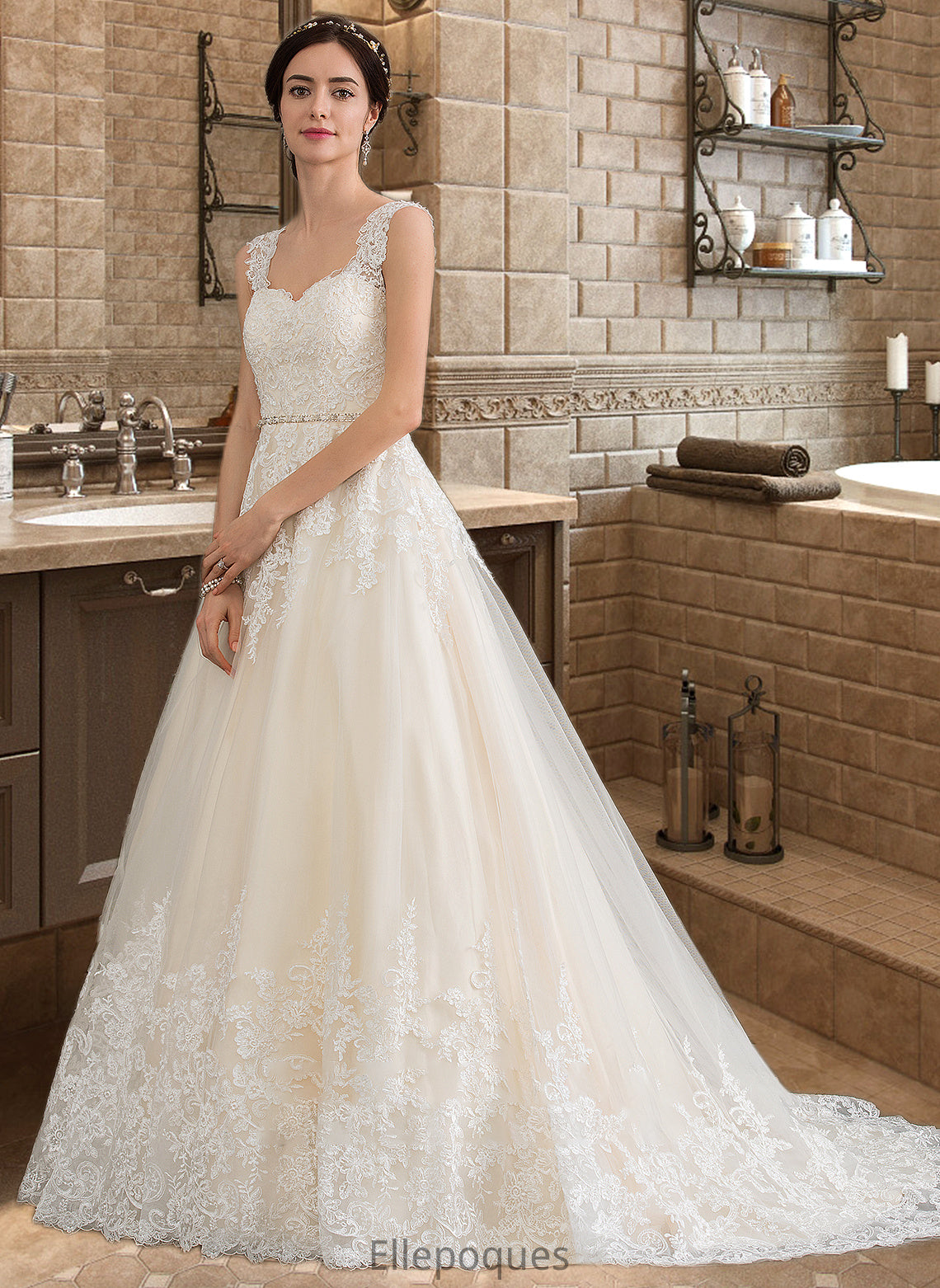 Mercedes Ball-Gown/Princess Sweetheart Court Train Tulle Wedding Dress With Beading Sequins HOP0013813