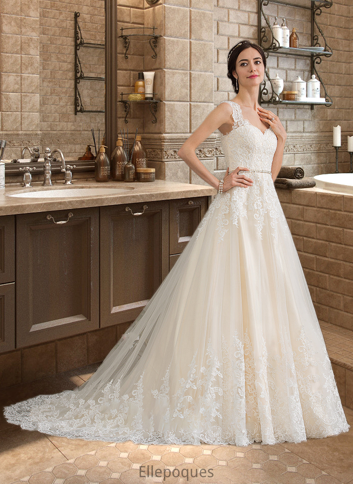 Mercedes Ball-Gown/Princess Sweetheart Court Train Tulle Wedding Dress With Beading Sequins HOP0013813