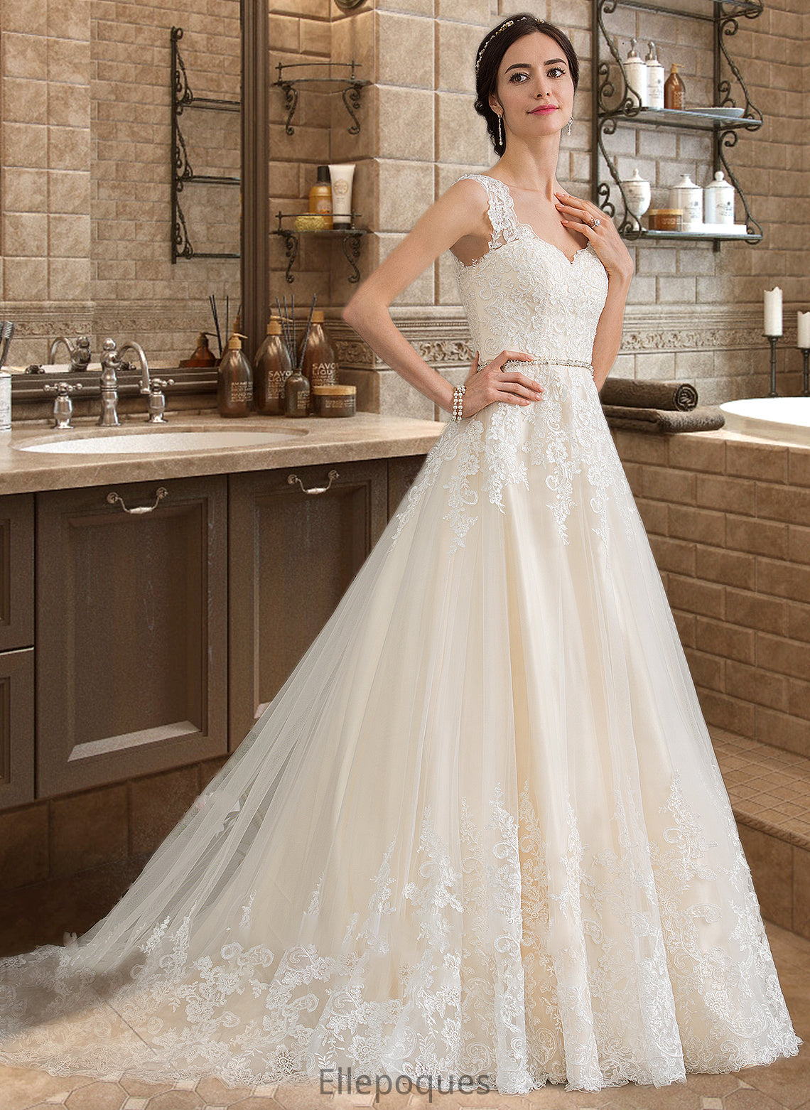 Mercedes Ball-Gown/Princess Sweetheart Court Train Tulle Wedding Dress With Beading Sequins HOP0013813