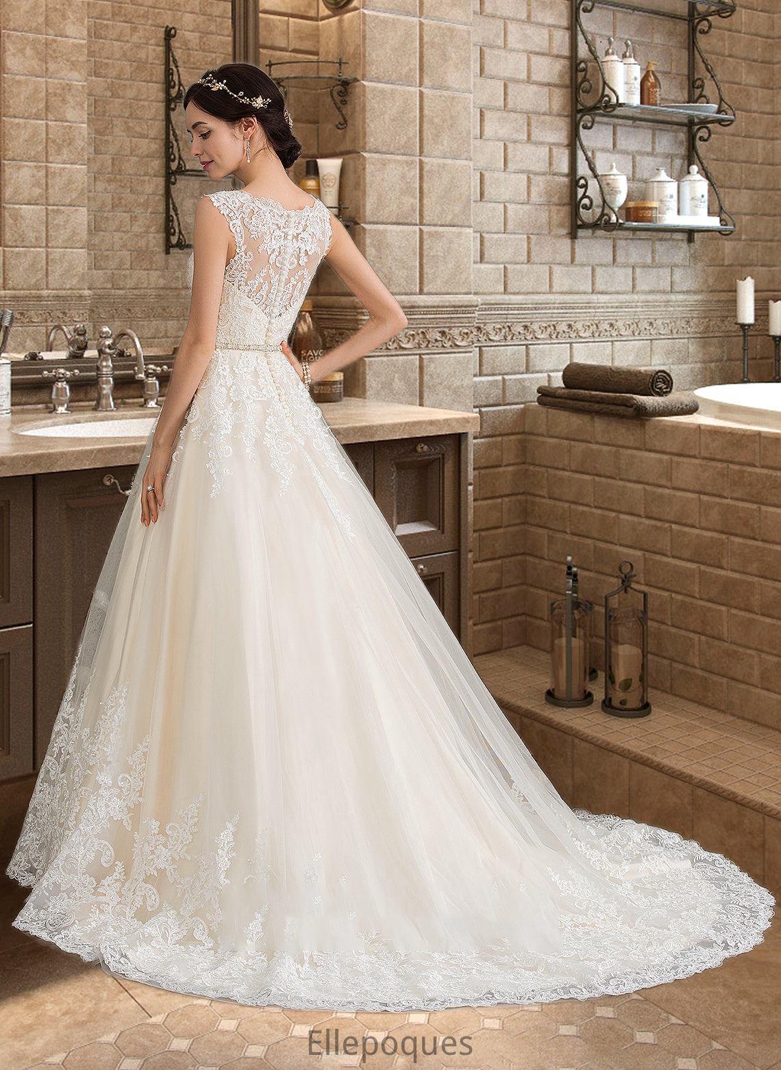 Mercedes Ball-Gown/Princess Sweetheart Court Train Tulle Wedding Dress With Beading Sequins HOP0013813