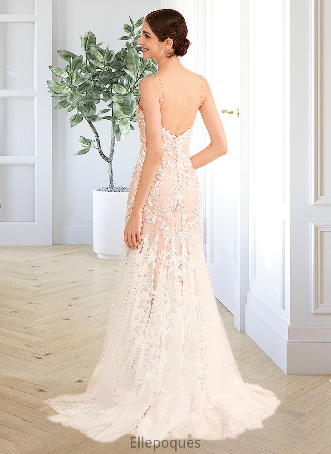 Aubrey Trumpet/Mermaid V-neck Court Train Wedding Dress With Lace HOP0013814