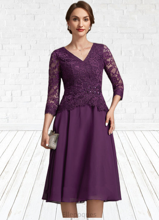 Ariel A-Line V-neck Knee-Length Chiffon Lace Mother of the Bride Dress With Beading Sequins HO126P0015035