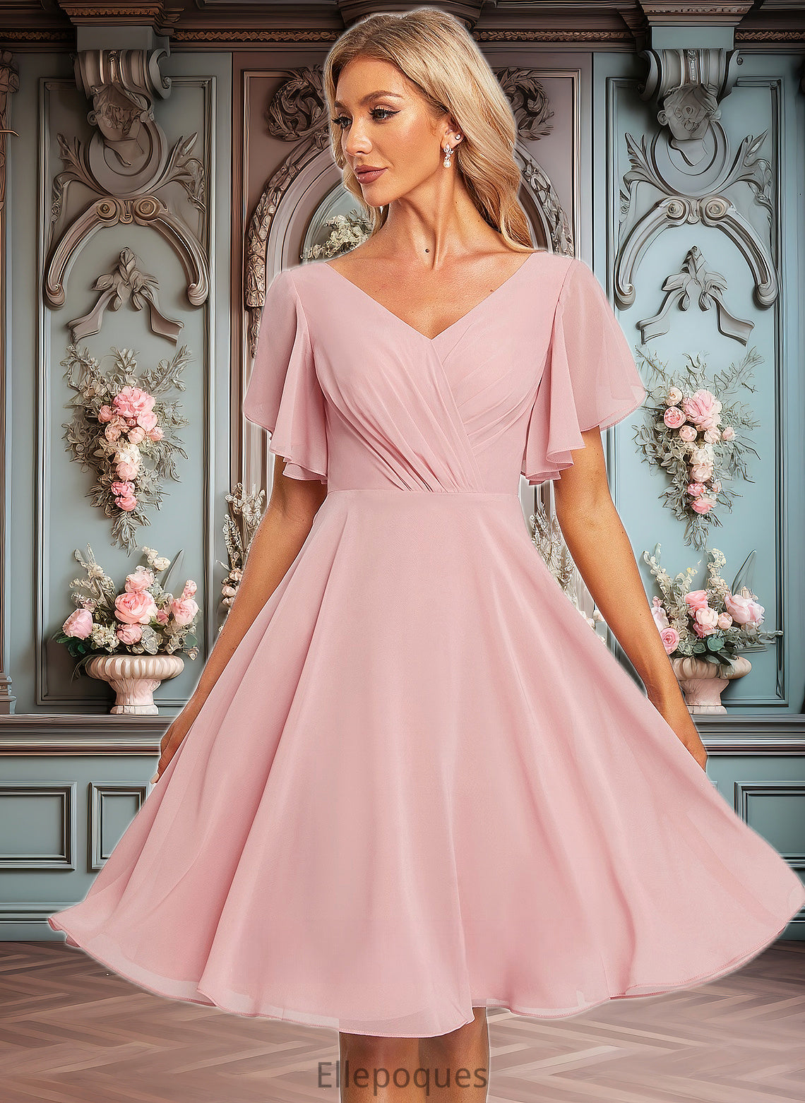 Skylar A-line V-Neck Knee-Length Chiffon Homecoming Dress HOP0025702