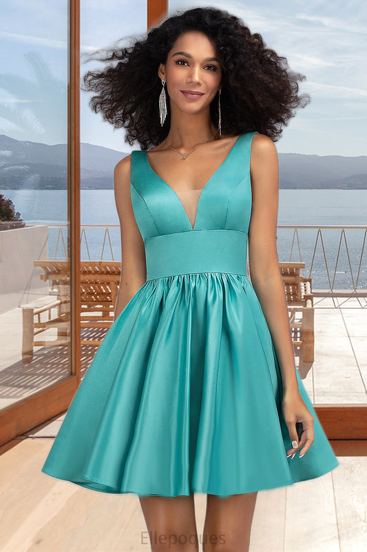 Lilyana A-line V-Neck Short/Mini Satin Homecoming Dress HOP0020570
