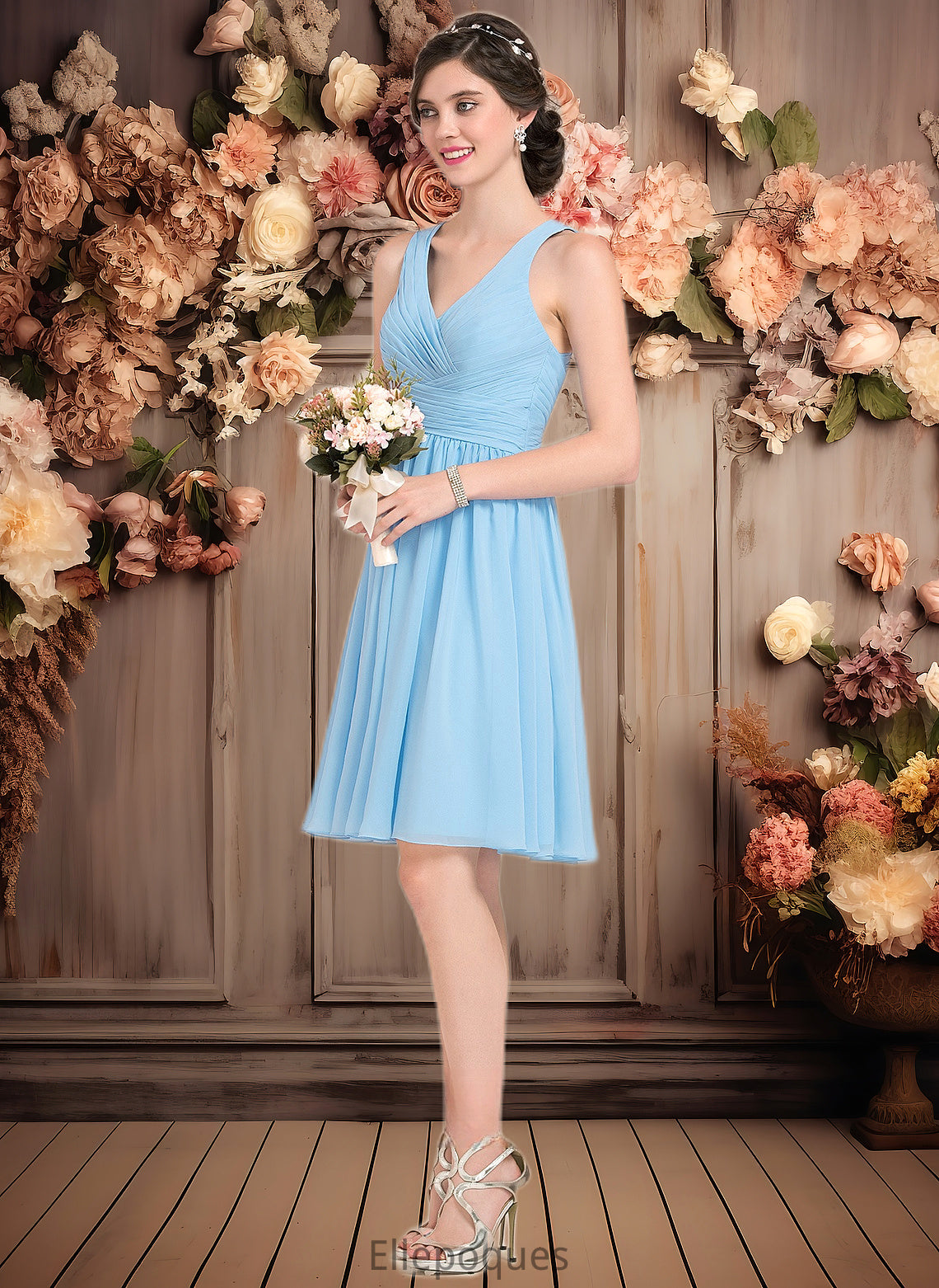 Alma A-line V-Neck Knee-Length Chiffon Homecoming Dress With Ruffle HOP0025703