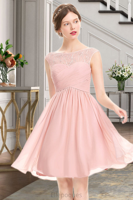 Kristin A-line Scoop Knee-Length Chiffon Tulle Homecoming Dress With Beading Ruffle HOP0020594