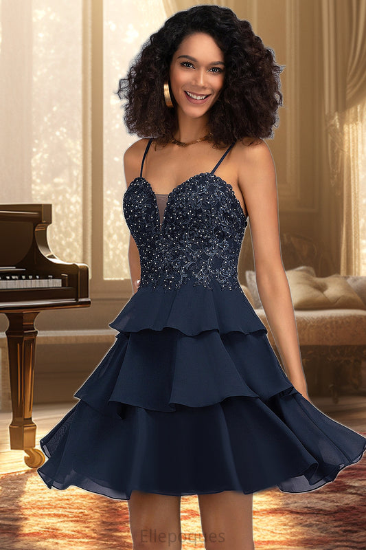 Gabriella A-line Sweetheart Short/Mini Chiffon Lace Homecoming Dress With Beading Sequins HOP0020576