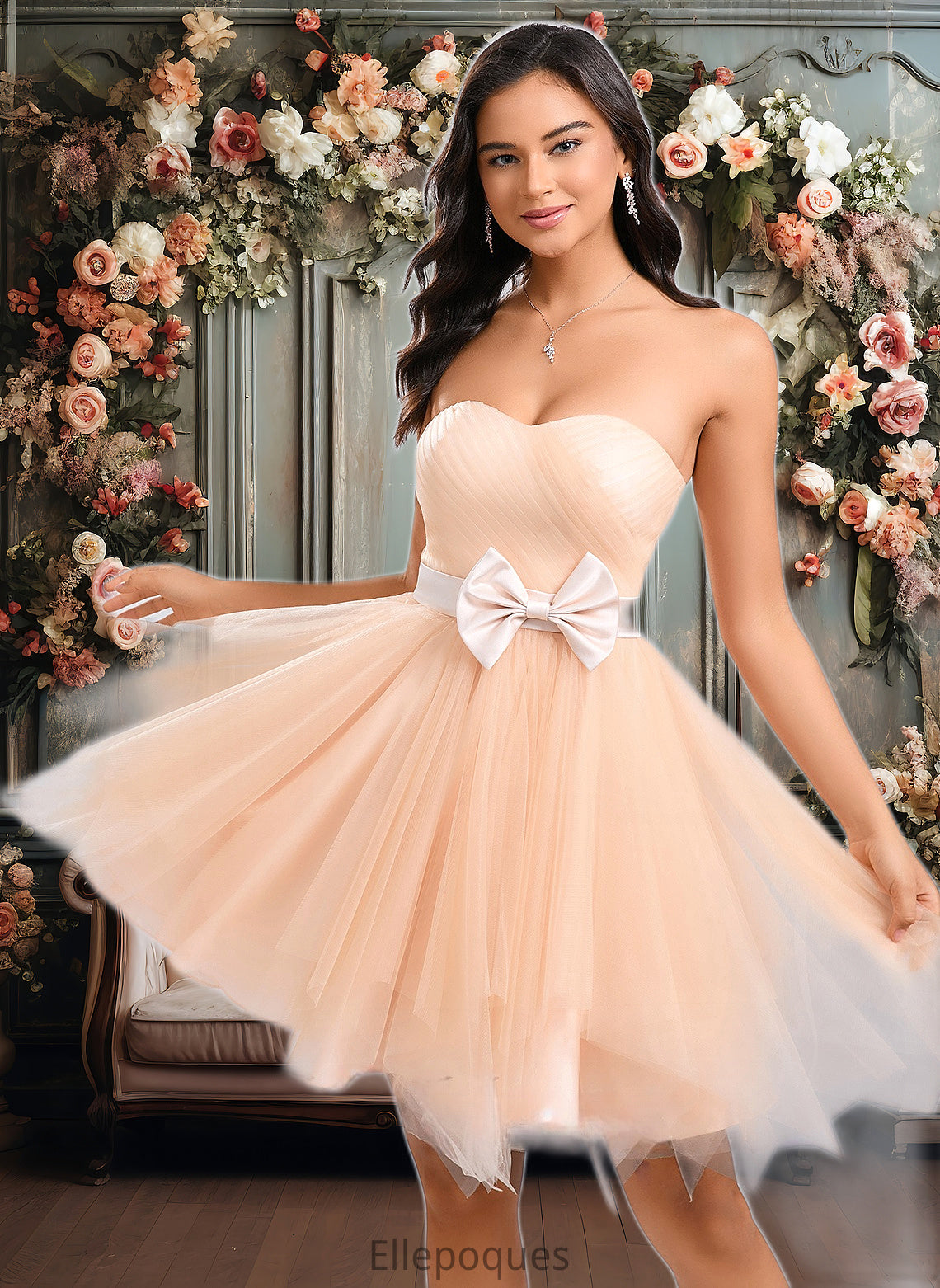 Rosie Ball-Gown/Princess Sweetheart Short Tulle Homecoming Dress With Bow HOP0025719