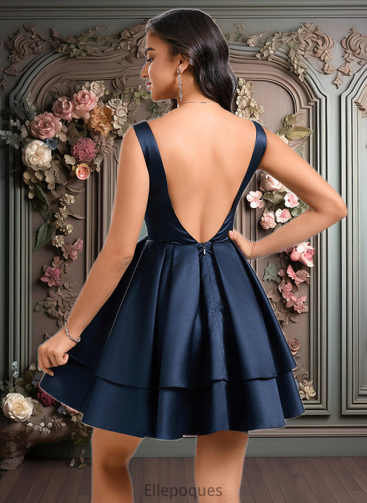 Ava A-line V-Neck Short Satin Homecoming Dress HOP0025691